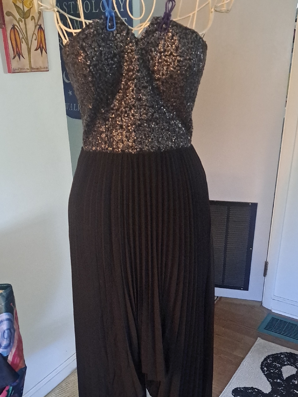 Y2k Bebe Strapless High Low Dress With Sequin Bodice, S